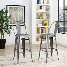 Modway Promenade Industrial Modern Steel Bistro Bar Stool in Gunmetal