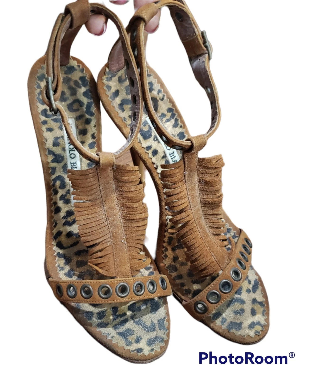 MBT Sandali a frange marroni Manolo Blahnik ""Arant"" pelle scamosciata taglia 36 1 2 us 6