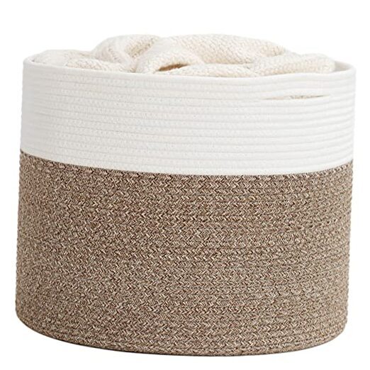 Large Cotton Rope Basket, Blanket Basket Living Room 15.8