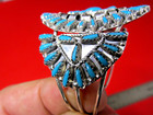 STERLING SIGNED TURQUOISE BRACELET VINTAGE TJB MARK TRI PANEL KINGMAN HAND MADE — photo 3