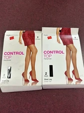 2PK Of 2 Hanes Stylessentials Control Top Pantyhose Sheer Leg SIZE B Off Black