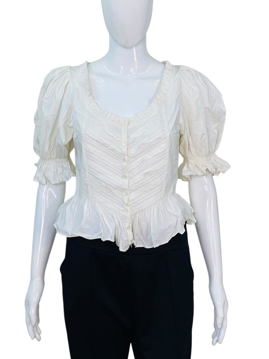 Puff Sleeves Ruffle Trim White Blouse Puff Sleeves Ruffle Trim White Blouse