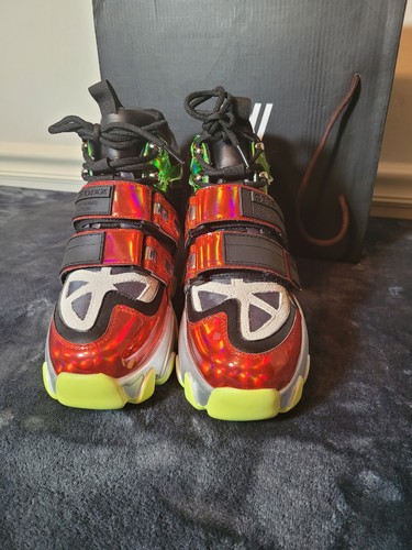 Anthony Wang Black Red Green Platform Sneakers With Straps Size 8 - Picture 9 of 14