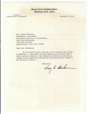Harry A. Blackmun Signed Letter 1976 / Supreme Court Justice Autographed