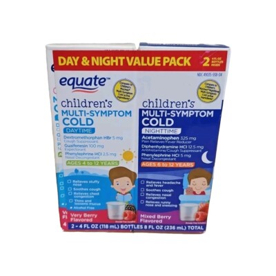 Equate Childrens Multi-Symptom Cold Daytime & Nighttime Medicine Berry  Flavor