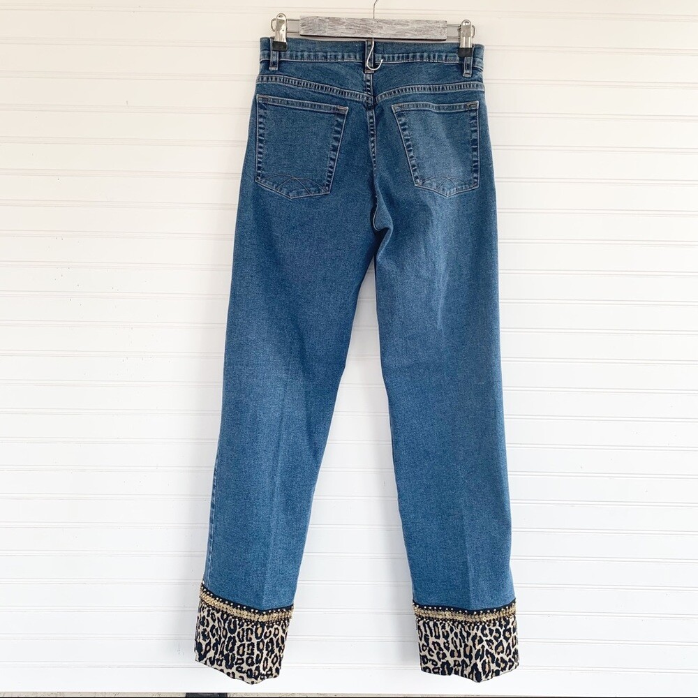 Gabby D Leopard Print Sequins Cuff Denim Jeans Women's Size Gabby D Leopard Print Sequins Cuff Denim Jeans Women's Size