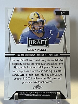 2022 Leaf Draft Blue Kenny Pickett Rc #B-7 Pittsburgh Steelers | eBay