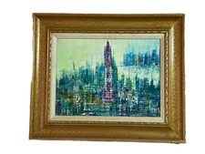 H. HAYDEN ABSTRACT IMPRESSIONIST OIL PAINTING CITYSCAPE W/SKYSCRAPERS