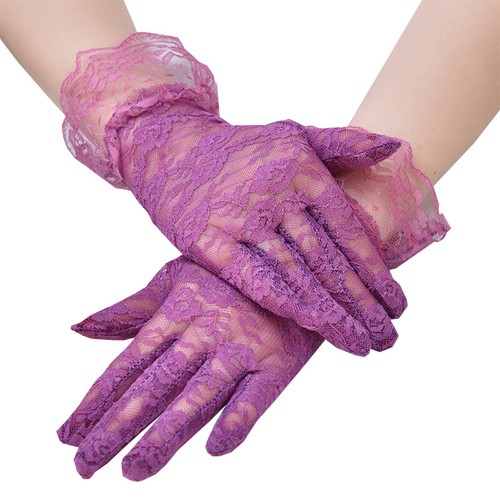 Guantes de encaje cortos transparentes con guantes florales finos de malla de color liso - Imagen 7 de 12