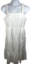 White Tiered Maxi Dress Size Large Boho Cottage Core Whimsical Y2K Sundress