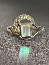 925 STERLING SILVER ABALONE  MARCASITES RING SIZE 6.75