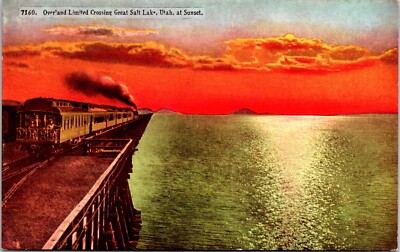 Postcard Overland Limited Railway Crossing Great Salt Lake, Utah