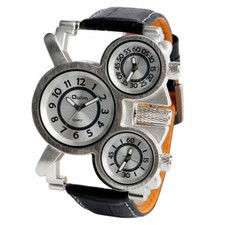 OULM Men's Military Army Dual Time Zones Movements Sport Leather Wrist Watches