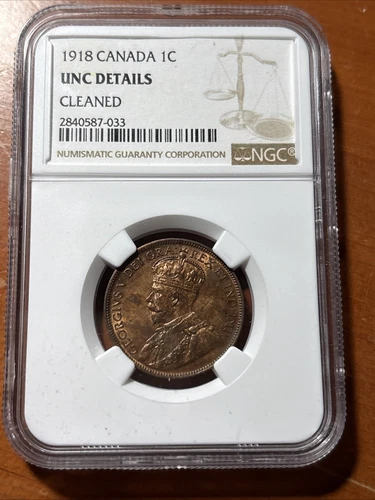 1918 Canada George V One Cent Coin - NGC UNC DETAILS