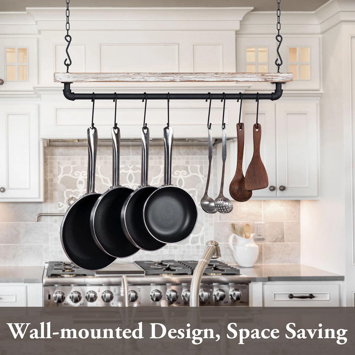 Heavy duty 36 wide dark gray metal wall mount kitchen pot holder