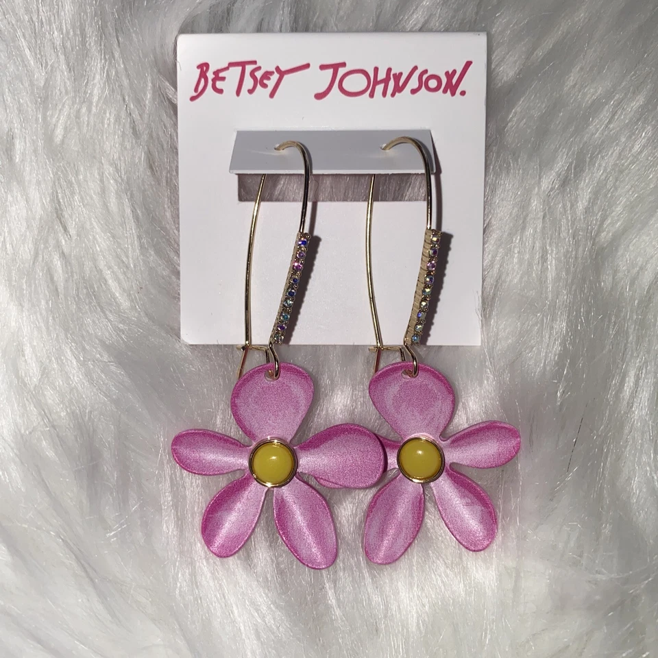 Betsey Johnson Large Pink Flower Drop Earrings Js413