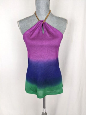 Ralph Lauren Black Label Ombre Silk Knit Top Halter, sz L