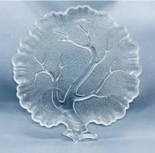 Tree Of Life Orchard Crystal Snack Plates Frosted Cut Glass VTG 1950s Set Of 8