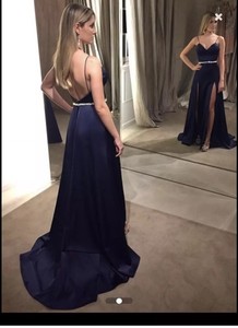navy blue satin formal dress