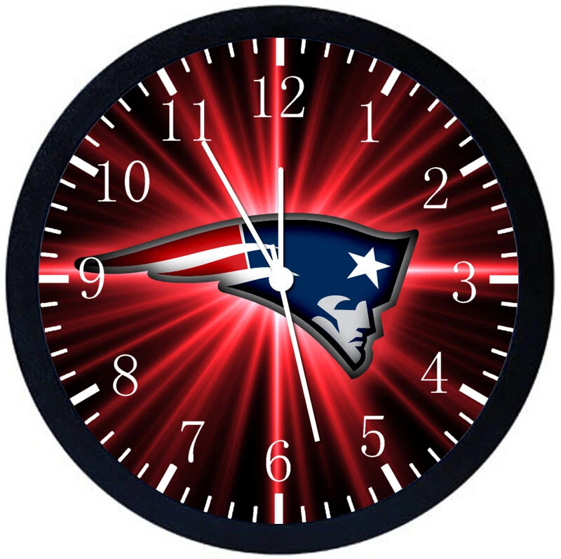 Patriots Wall Clock Large 12" Black Frame Glass Face Non-Ticking E98