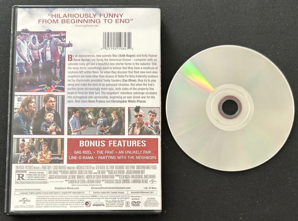 Neighbors Comedy DVD Seth Rogen Zac Efron (Universal 2013 Used) Foto 2 de 4