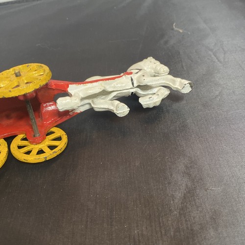 Vintage Toy Metal Cast Iron Horse Drawn Carriage Ice Cart Truck Wagon Red White - Picture 7 of 11