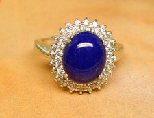 Silver .925 Genuine Lapis ring, Oval Cabochon 9 mm x 11 mm Sz 6.5 expands to 7