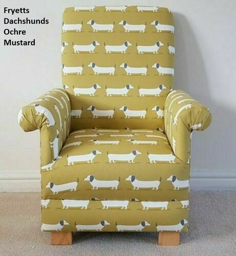 Hound Dogs Fabric Child's Chair Mustard Kids Armchair Boys Girls Ochre Seat Pup - Picture 2 of 24