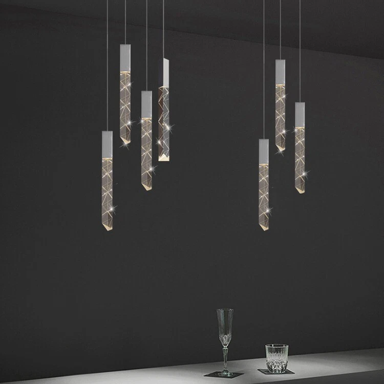 Luces colgantes modernas de lujo columna de cristal larga iluminación de techo escalera LED Foto 4 de 4