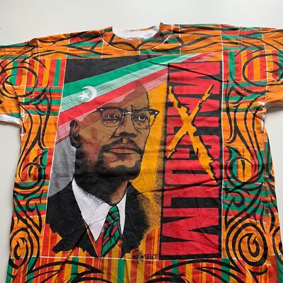 Vintage 1990s Malcolm X All Over Print Colorful Graphic Art T