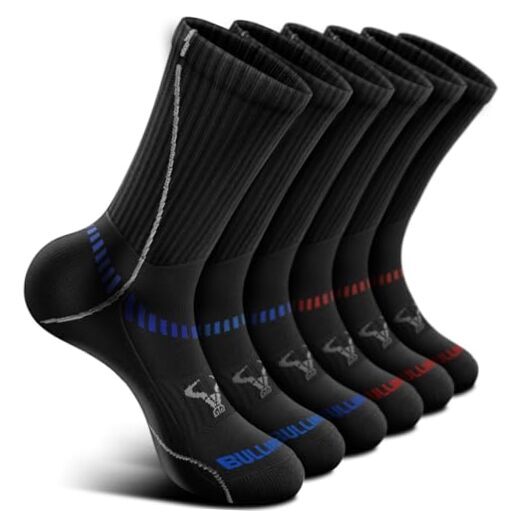 Men Sports Socks 6Pairs, Athletic Crew Socks Cushioned 11-13 6pairs-black3712