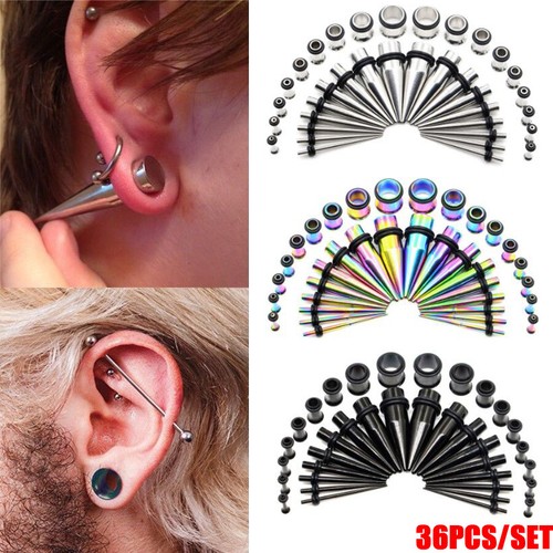 36pcs Steel Ear Taper Stretcher Tunnel Plugs Expander Kit Gauges Stretching Set - Picture 2 of 14
