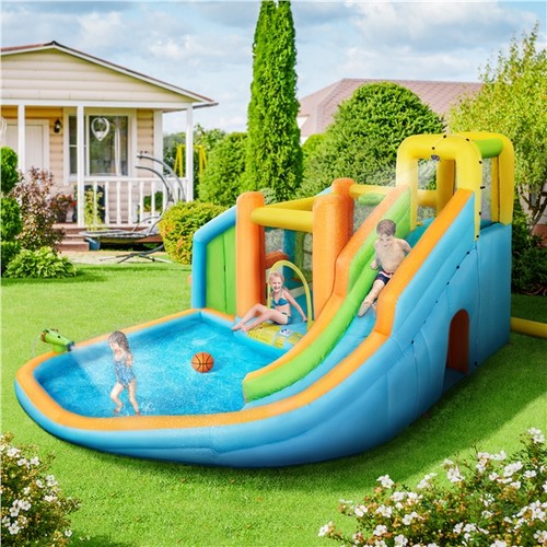 Inflatable Kids Bounce House with Water Slide for Kids Aged 3 To 10, Cyan,Used