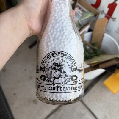 Brampton Michigan You Can Whip Our Cream One Quart Milk Bottle - Image 1 of 4