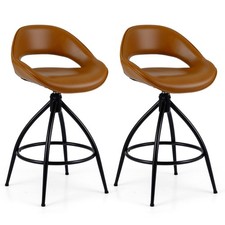 2 Pcs Faux Leather Upholstered Breakfast Bar Chairs