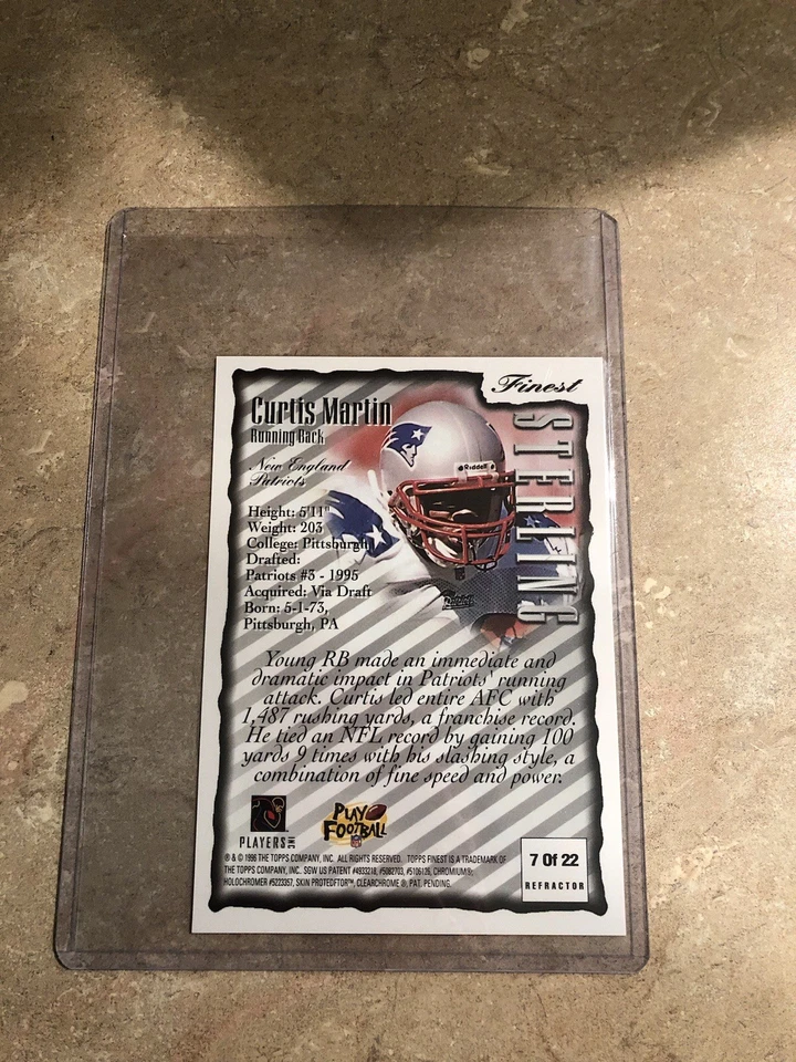 1996 Topps Finest - Curtis Martin Pro Bowl Jumbo Gold Refractor NO 7 OF 22! - Image 2 of 2