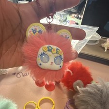 Plush Animal Face Pom Pom Floral Key Chain Multicolor For Women