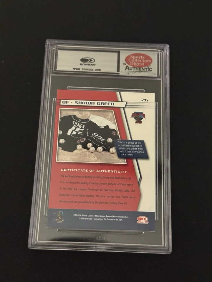 2002 Donruss Big League Challenge Materials Dual Patch Untouched #26 SHAWN GREEN - Image 2 of 4