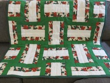 Christmas Throw Quilt Handmade Geometric Design Red Green 48" X 48" New