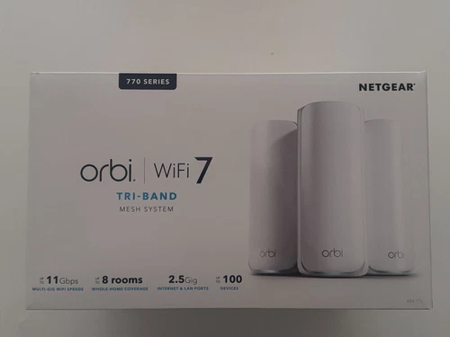 NETGEAR Orbi 770 Serie Tri-Band Wifi 7 Mesh-Netzwerksystem (RBE773) – Router + 2
