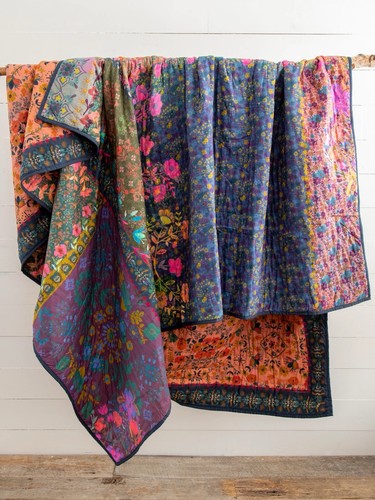 Natural Life Queen Bungalow Reversible Cotton Quilt Colorful Floral Boho