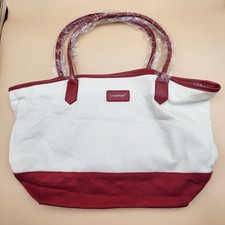 Longaberger Red White Blue Solid Stripe Tote Bag Leather Straps NEW Lightweight