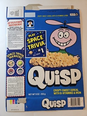 Vintage 1990 Quisp Cereal Box Flat Quaker Oats W/ Space Trivia Game Alien Funko
