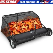 48" Tow Behind Lawn Sweeper 25 Cu.Ft Yard Sweeper Hopper ,Leaf & Grass Collector