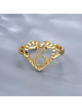 Gold Heart Adjustable Ring With Letter E For Women