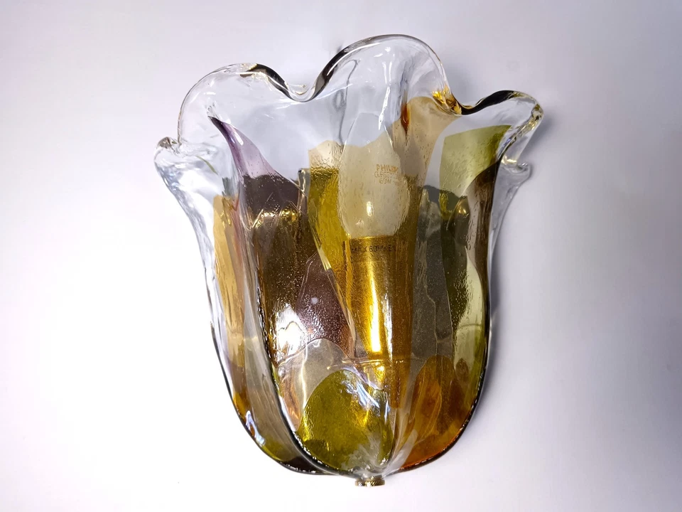 Aplique (1 DE 2), aplique, lámpara de pared, Art Deco, cristal de Murano, La Murina, tulipán Foto 4 de 4