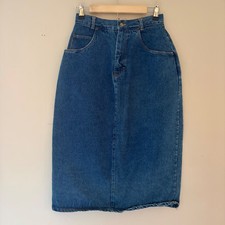 Vintage Denim Pencil Midi Skirt Size 10P Blue Country Cowgirl Modest Cottagecore
