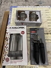 NEW Kalorik Electric Salt and Pepper Mills,mason  Jar Shaker,&oxo Garlic Press