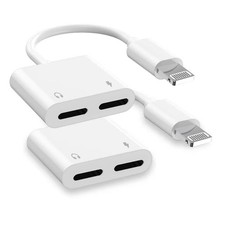 2Pack Dual Lightning iPhone Splitter  Charge Dongle Adapter, Apple MFi White
