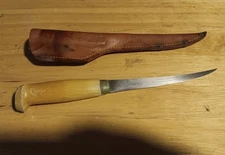 J. Marttiini Finland 11” Fillet Knife Hand Ground Stainless Blade W Leather Case